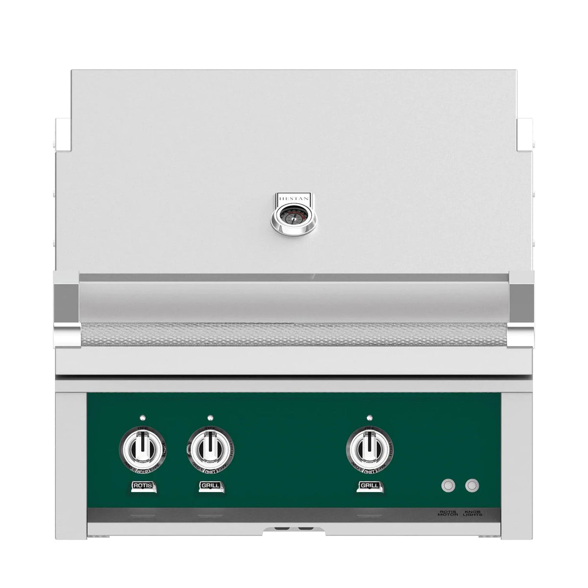 Hestan 30-Inch Built-In Gas Grill with All Infrared Burners and Rotisserie in Green Color