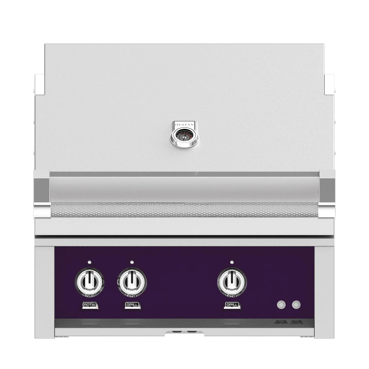 Hestan 30-Inch Built-In Gas Grill with All Infrared Burners and Rotisserie in Purple Color