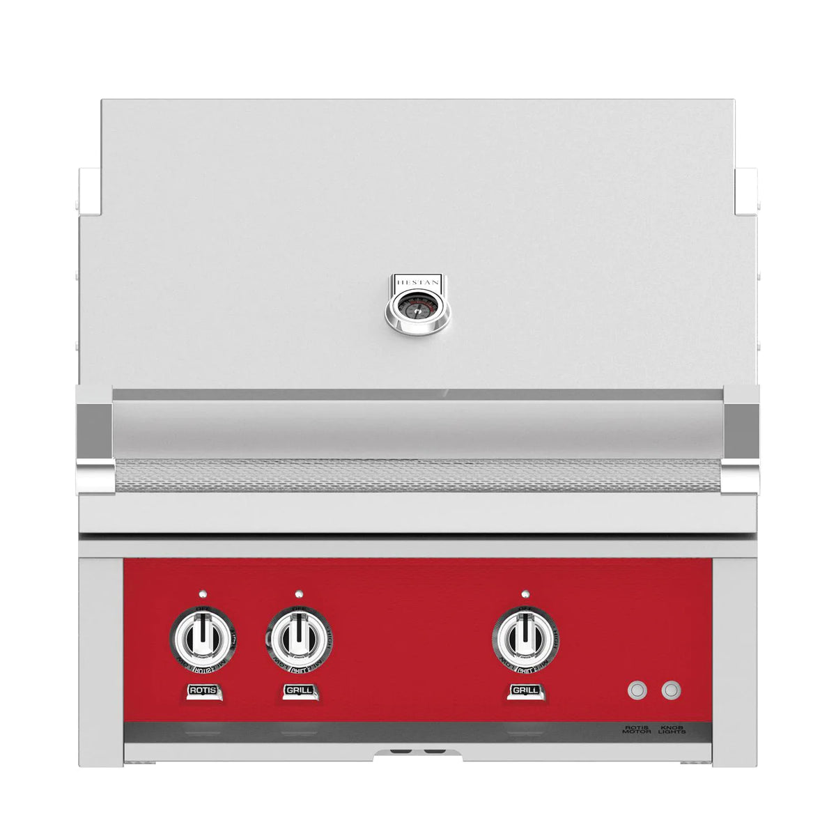 Hestan 30-Inch Built-In Gas Grill with All Infrared Burners and Rotisserie in red Color