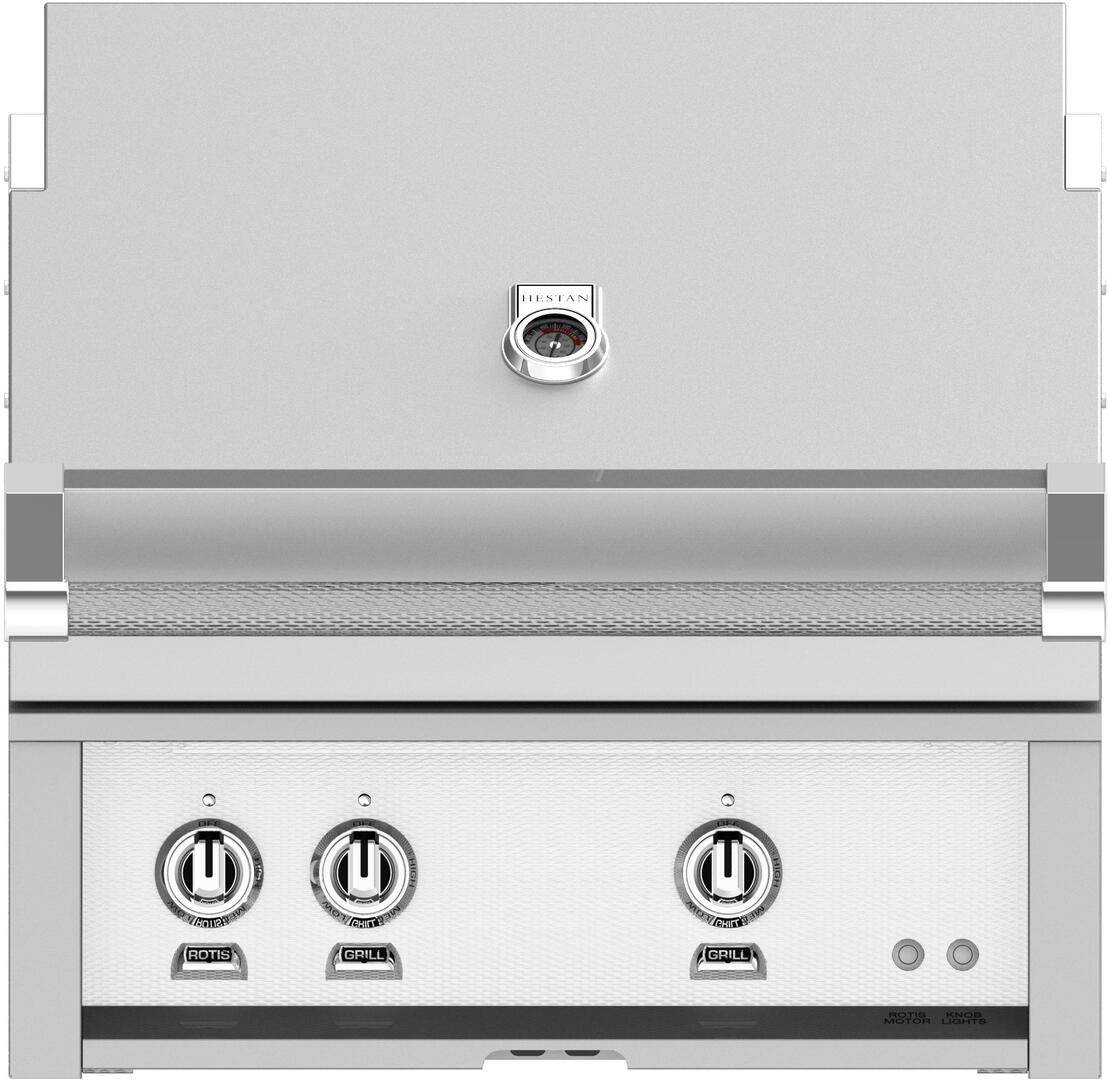 Hestan 30-Inch Built-In Gas Grill with All Infrared Burners and Rotisserie in white Color