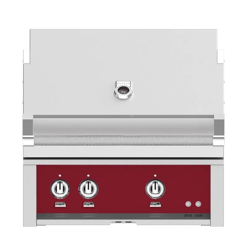 Hestan 30-Inch Built-In Gas Grill With Rotisserie In Burgundy Color