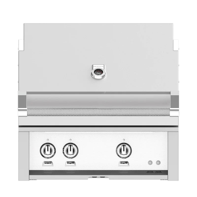 Hestan 30-Inch Built-In Gas Grill With Rotisserie In White Color