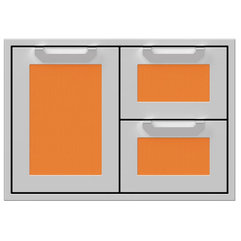 Hestan 30-Inch Double Drawer and Storage Door Combination Front View Orange