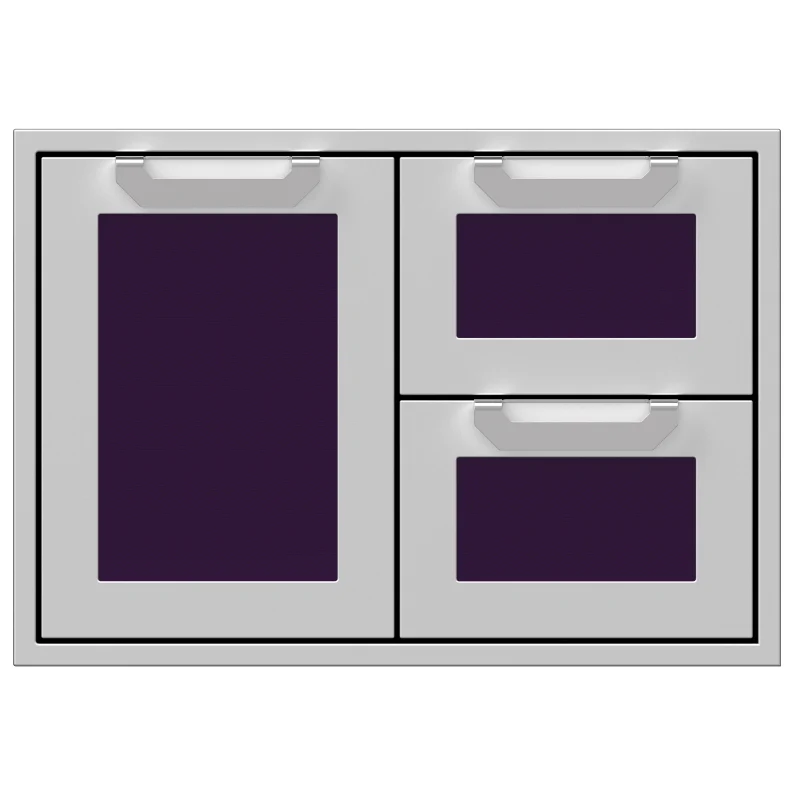 Hestan 30-Inch Double Drawer and Storage Door Combination Front View Purple
