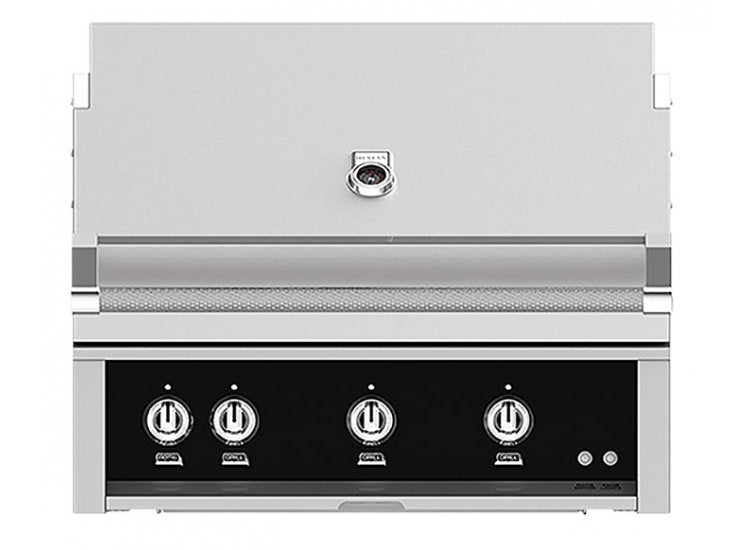 Hestan 36-Inch Built-In Gas Grill with All Infrared Burners and Rotisserie in black color