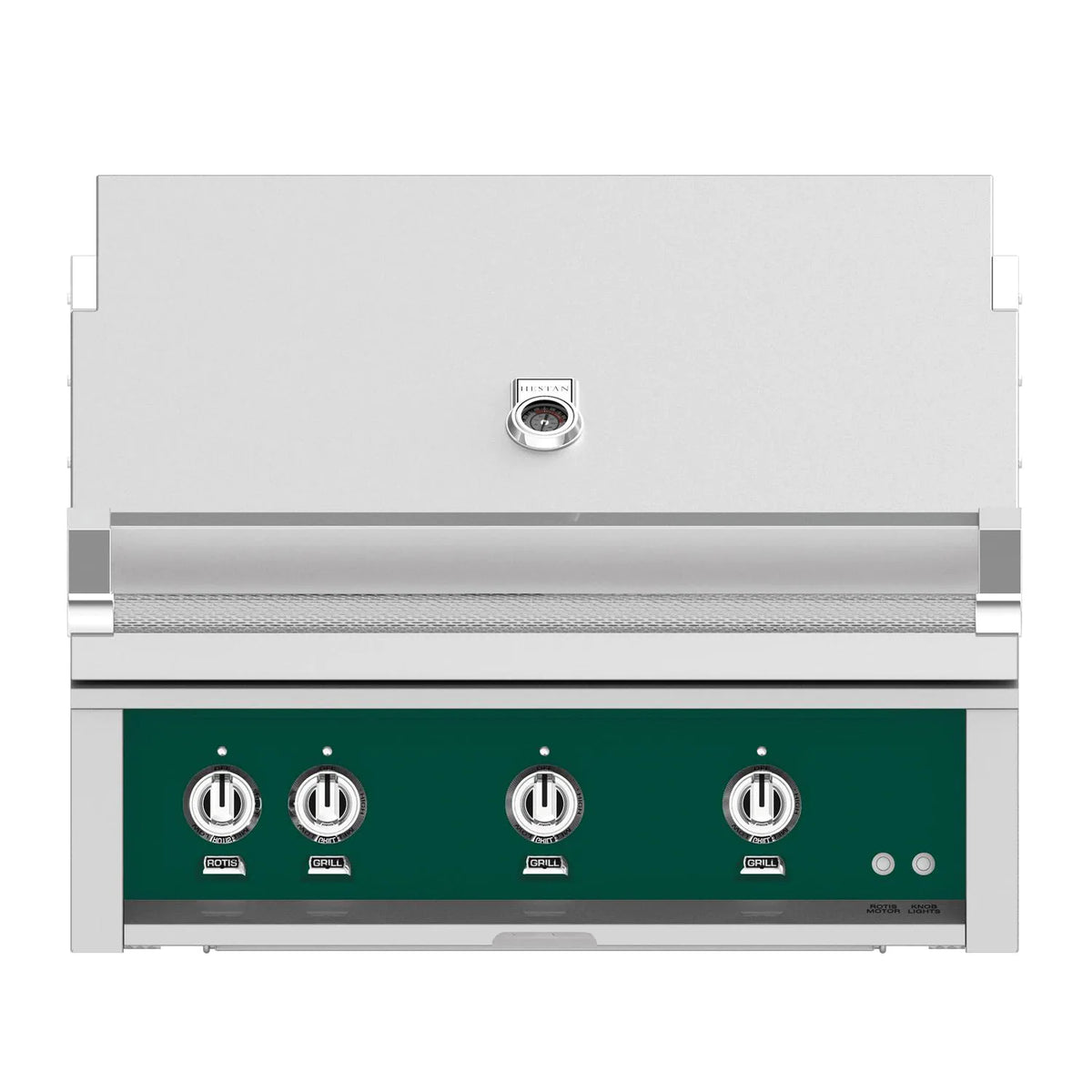 Hestan 36-Inch Built-In Gas Grill with All Infrared Burners and Rotisserie in green color