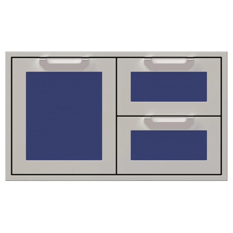 Hestan 36-Inch Double Drawer and Storage Door Combination Front View Blue