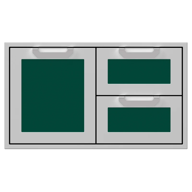 Hestan 36-Inch Double Drawer and Storage Door Combination Front View Green