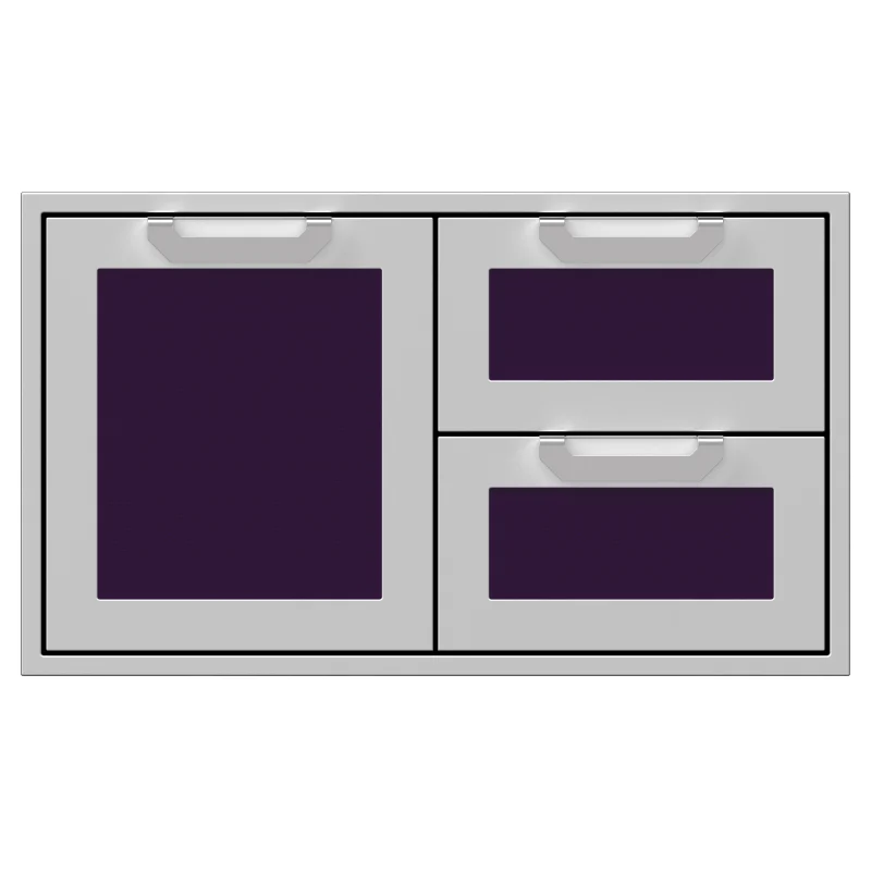Hestan 36-Inch Double Drawer and Storage Door Combination Front View Purple