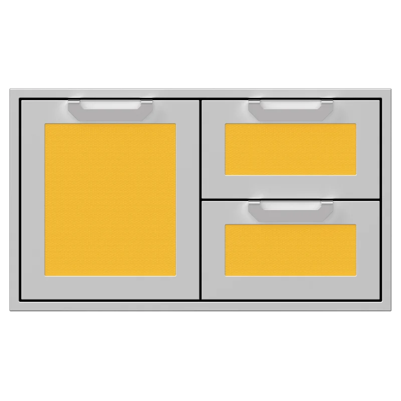 Hestan 36-Inch Double Drawer and Storage Door Combination Front View Yellow