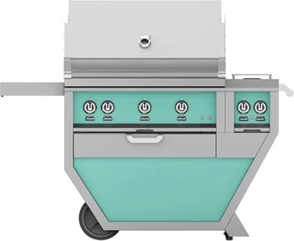 Hestan 36-Inch Gas Grill w/ All Infrared Burners, Rotisserie &amp; Double Side Burner on Deluxe Cart Torquoise