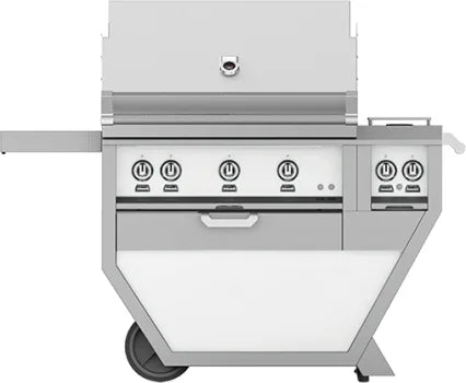 Hestan 36-Inch Gas Grill w/ All Infrared Burners, Rotisserie &amp; Double Side Burner on Deluxe Cart White