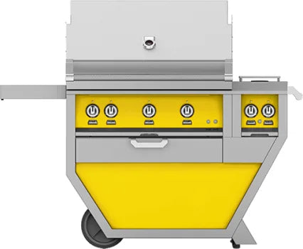 Hestan 36-Inch Gas Grill w/ All Infrared Burners, Rotisserie &amp; Double Side Burner on Deluxe Cart Yellow