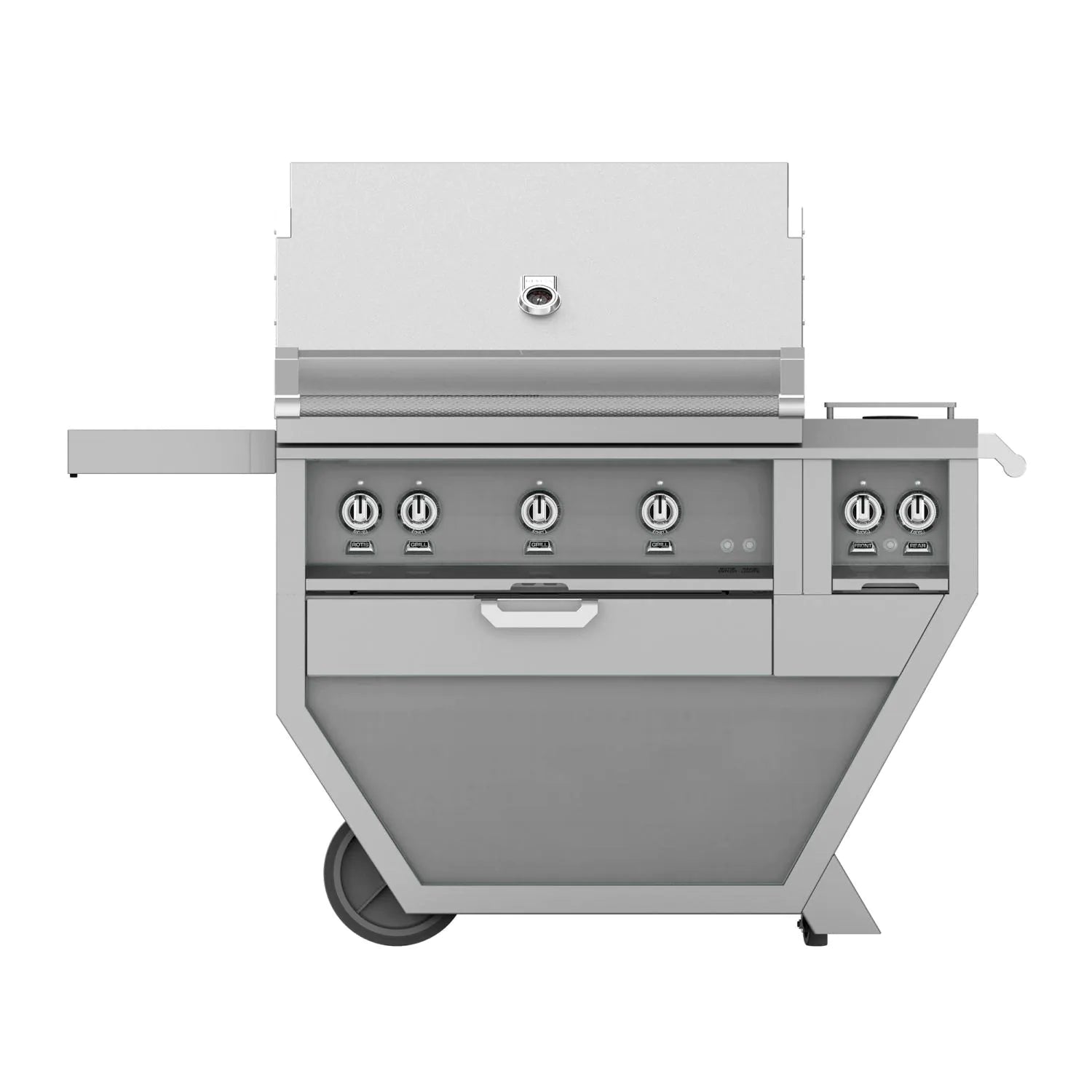 Hestan 36-Inch Gas Grill w/ All Infrared Burners, Rotisserie & Double Side Burner on Deluxe Cart Stainless Steel