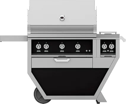 Hestan 36-Inch Gas Grill w/ All Infrared Burners, Rotisserie &amp; Double Side Burner on Deluxe Cart Black
