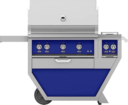Hestan 36-Inch Gas Grill w/ All Infrared Burners, Rotisserie &amp; Double Side Burner on Deluxe Cart Blue