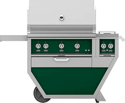 Hestan 36-Inch Gas Grill w/ All Infrared Burners, Rotisserie &amp; Double Side Burner on Deluxe Cart Green