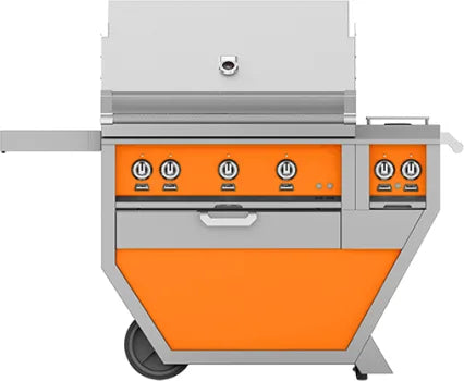 Hestan 36-Inch Gas Grill w/ All Infrared Burners, Rotisserie &amp; Double Side Burner on Deluxe Cart Orange