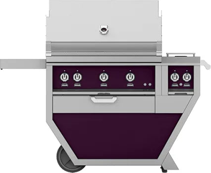 Hestan 36-Inch Gas Grill w/ All Infrared Burners, Rotisserie &amp; Double Side Burner on Deluxe Cart Purple