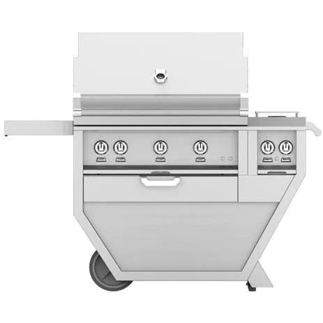 Hestan 36-Inch Gas Grill w/ Rotisserie & Double Side Burner on Deluxe Cart Front View