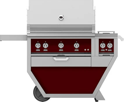 Hestan 36-Inch Gas Grill w/ Sear Burner, Rotisserie &amp; Double Side Burner on Deluxe Cart Burgundy