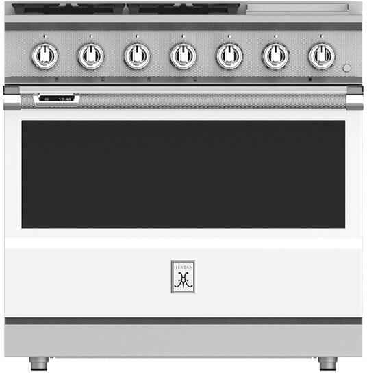 Hestan 36 Inch 4 Burner with Griddle Dual Fuel Range Front View WH