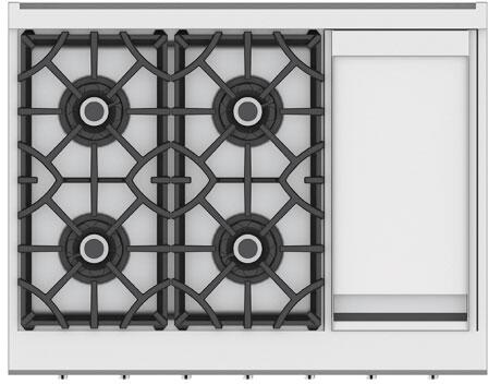 Hestan 36 Inch 4 Burner with Griddle Rangetop Top View