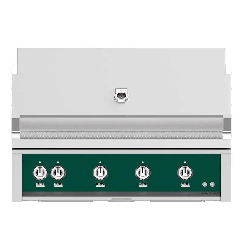 Hestan 42-Inch Built-In Gas Grill with All Infrared Burners and Rotisserie in green color