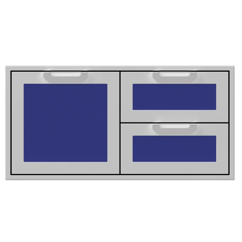 Hestan 42-Inch Double Drawer and Storage Door Combination Front View Blue