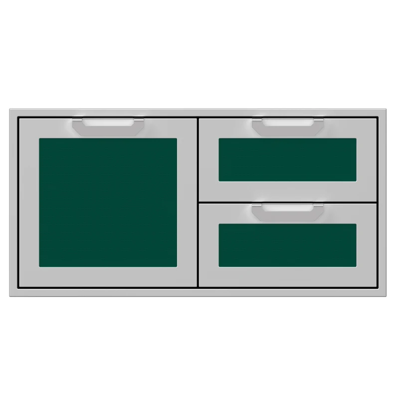 Hestan 42-Inch Double Drawer and Storage Door Combination Front View Green