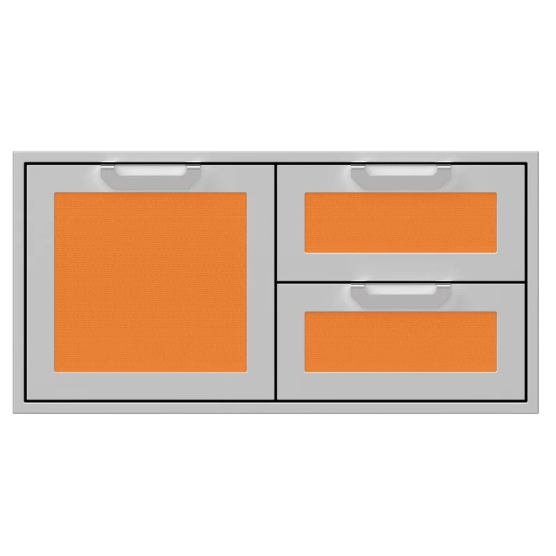 Hestan 42-Inch Double Drawer and Storage Door Combination Front View Orange