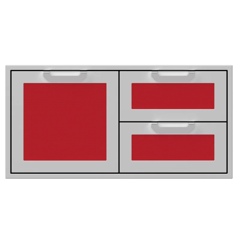 Hestan 42-Inch Double Drawer and Storage Door Combination Front View Red