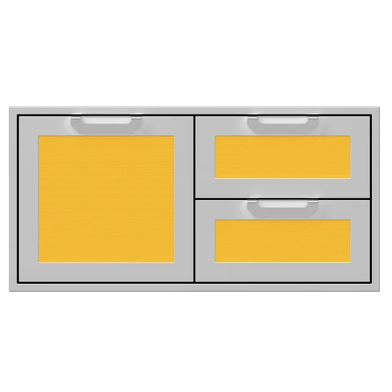 Hestan 42-Inch Double Drawer and Storage Door Combination Front View Yellow
