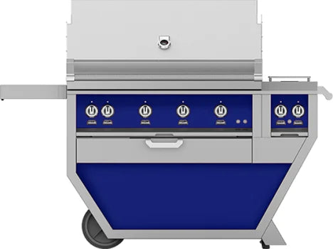Hestan 42-Inch Gas Grill w/ All Infrared Burners, Rotisserie &amp; Double Side Burner on Deluxe Cart Blue