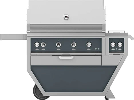 Hestan 42-Inch Gas Grill w/ All Infrared Burners, Rotisserie &amp; Double Side Burner on Deluxe Cart Dark Gray