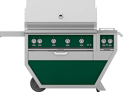 Hestan 42-Inch Gas Grill w/ All Infrared Burners, Rotisserie &amp; Double Side Burner on Deluxe Cart Green