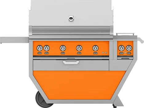 Hestan 42-Inch Gas Grill w/ All Infrared Burners, Rotisserie &amp; Double Side Burner on Deluxe Cart Orange