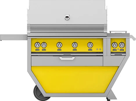 Hestan 42-Inch Gas Grill w/ All Infrared Burners, Rotisserie &amp; Double Side Burner on Deluxe Cart Yellow