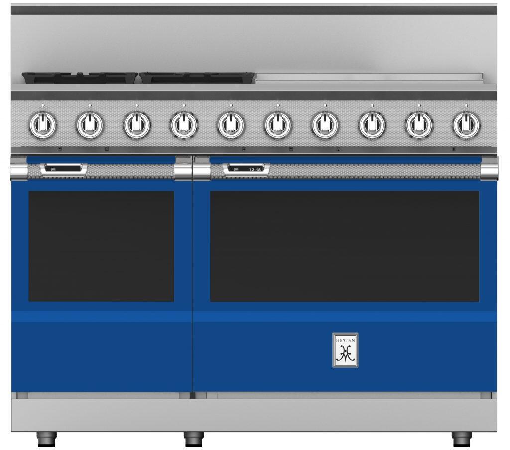 Hestan 48 Inch 4 Burner with 24 Inch Griddle Dual Fuel Double Oven Range Front View BU