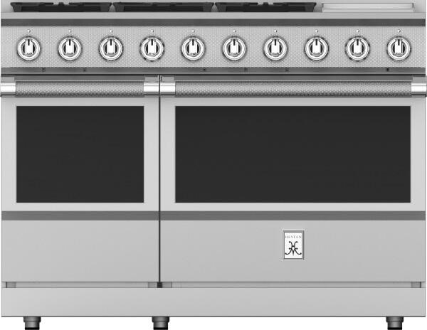 Hestan 48 Inch 5 Burner with Griddle All Gas Double Oven Range Front View