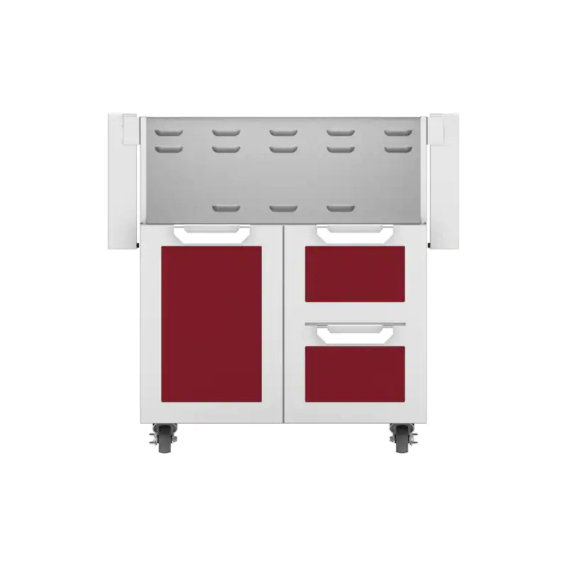 Hestan Double Drawer and Door Tower Cart For 30-Inch Gas Grill in burgundy color