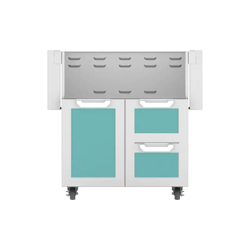 Hestan Double Drawer and Door Tower Cart For 30-Inch Gas Grill in torquoise color
