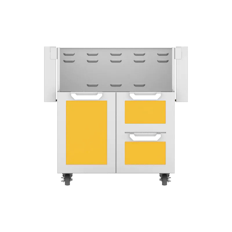 Hestan Double Drawer and Door Tower Cart For 30-Inch Gas Grill in yellow color