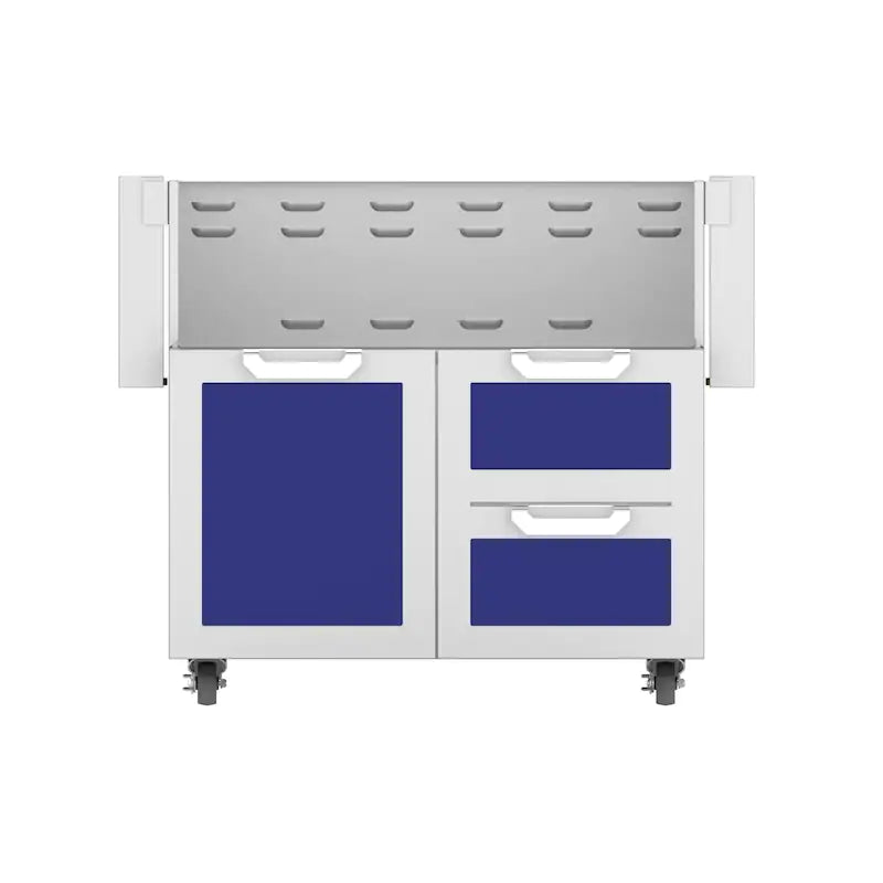 Hestan Double Drawer and Door Tower Cart For 36-Inch Gas Grill Blue