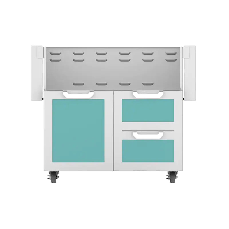 Hestan Double Drawer and Door Tower Cart For 36-Inch Gas Grill Torquoise
