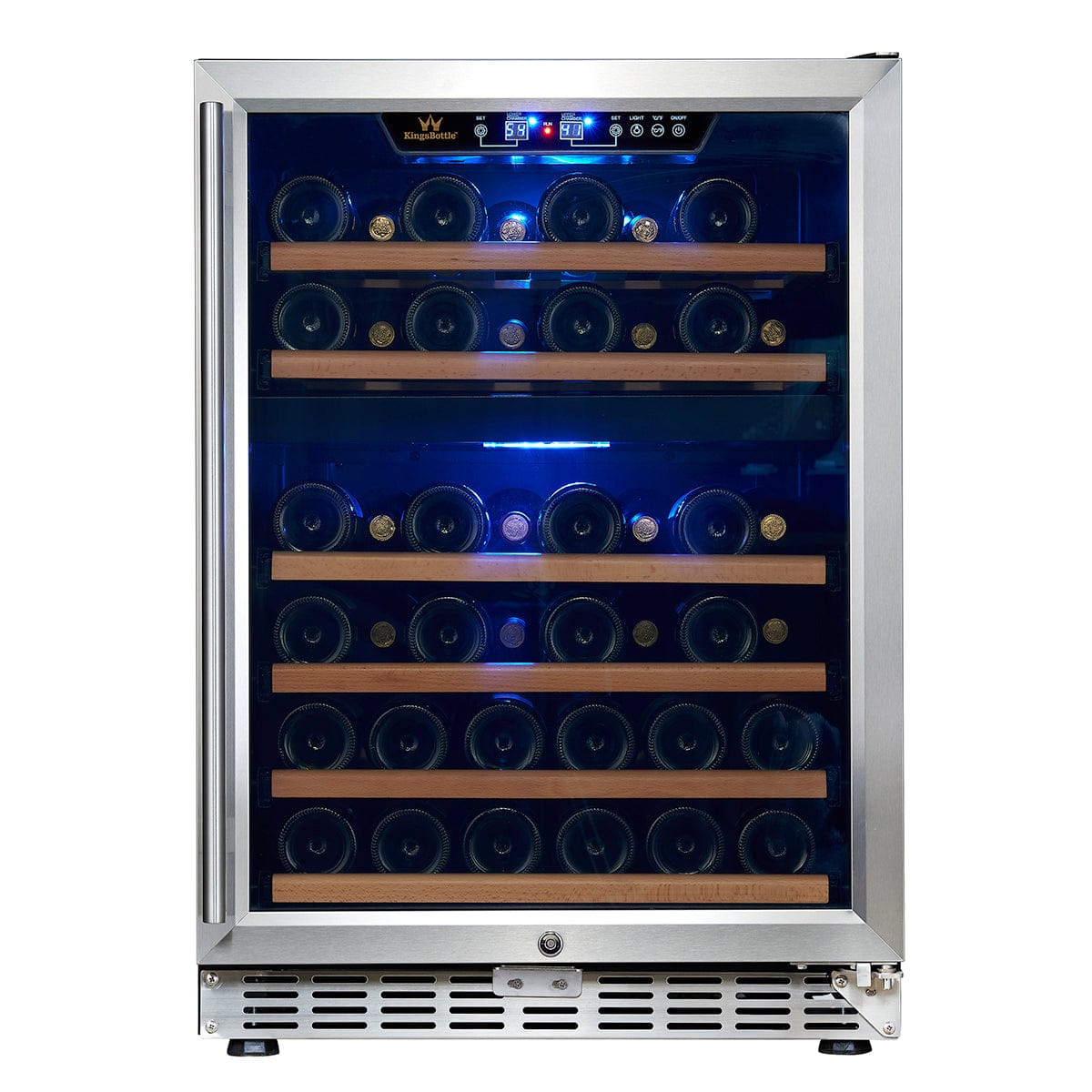 KingsBottle 44 Bottle Dual Zone Triple Glass Door Wine Cooler front view.