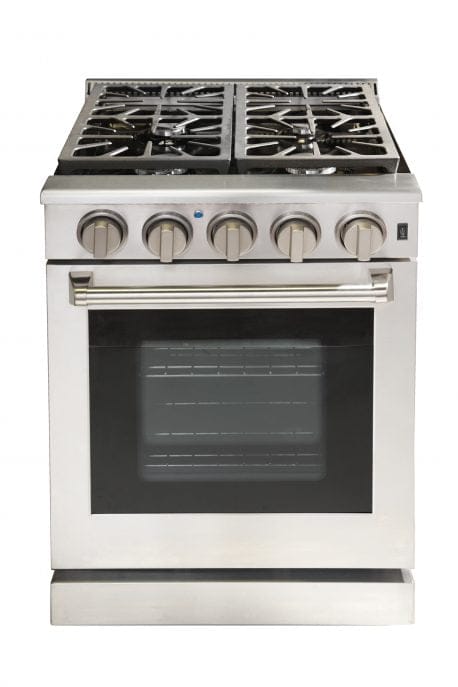 Kucht 24 Inch Single Oven Gas Range in stainless steel. Front view.