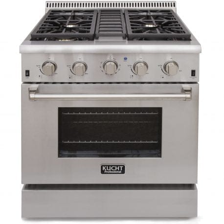 Kucht 30 Inch Single Oven Gas Range in stainless steel. Front view.