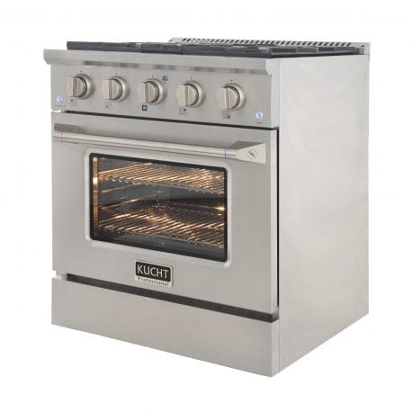 Kucht Pro Color Series 30 Inch Single Oven Gas Range in stainless steel with oven door closed.