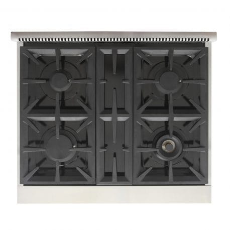 Kucht Professional 30 Inch Single Oven Gas Range in stainless steel. Top view.